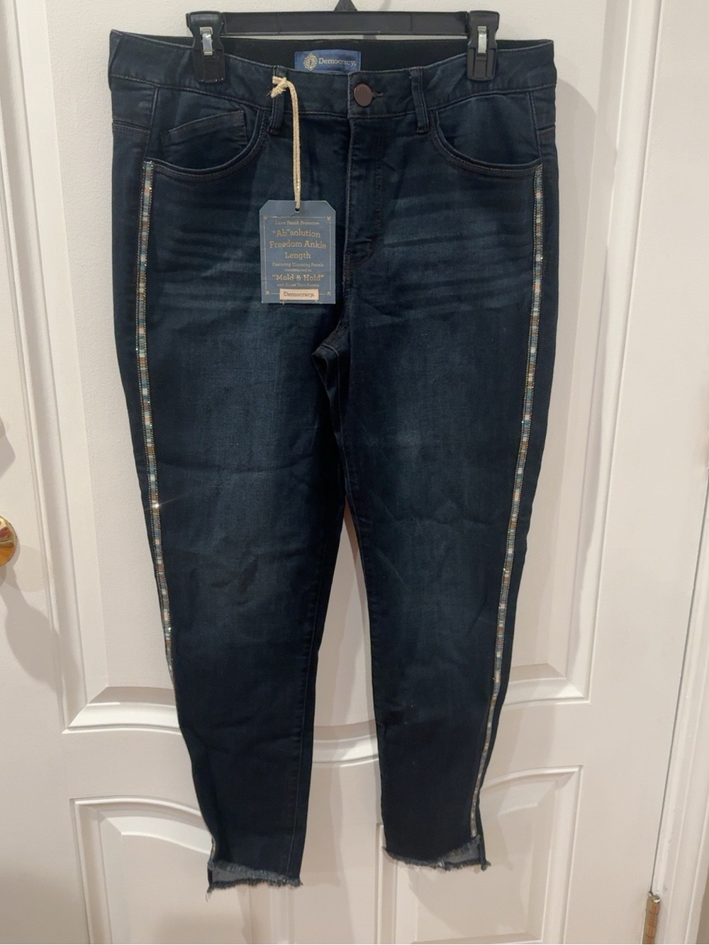 Democracy Ab Solution Freedom Ankle Jeans Size 12 NWT Side Stripe Raw Hem